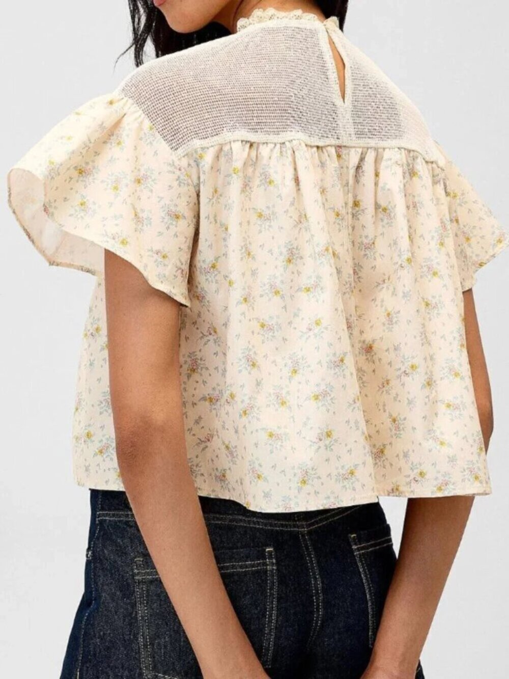 NWT Mesh flowers babydoll blouse - Picture 3 of 3